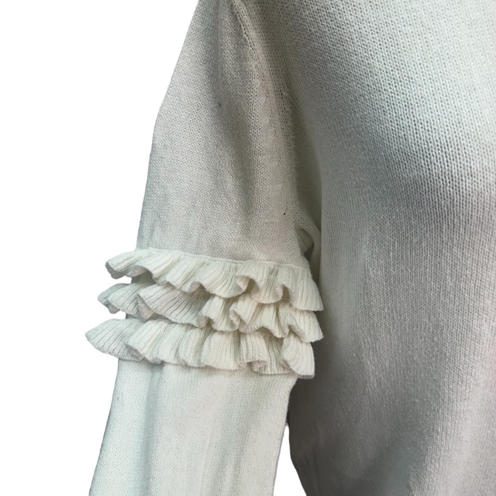 Michael Kors 100% Cotton Long Sleeve Round Neck Ruffle Sleeve Sweater Size Xl - Picture 7 of 14